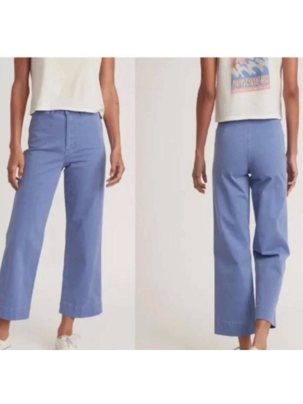 Marine Layer Bridget Wide Leg Cropped Pants Soft Blue Sz 4